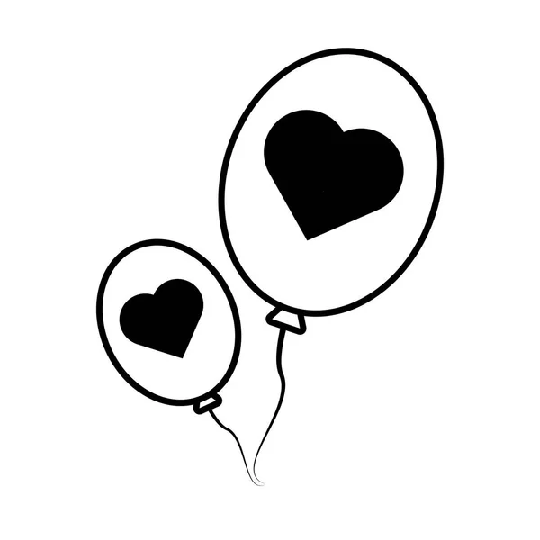 Piktogram léggömbök fekete szív szerelem design — Stock Vector