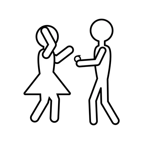 Disegno coppia proposta matrimonio pittogramma — Vettoriale Stock