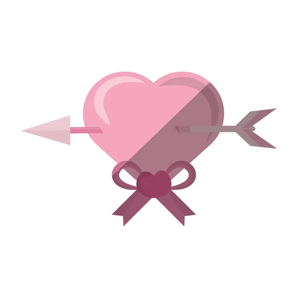 Cute heart arrow pink bow icon — Stock Vector