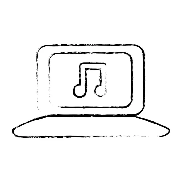 Ordenador con imagen icono de música — Vector de stock