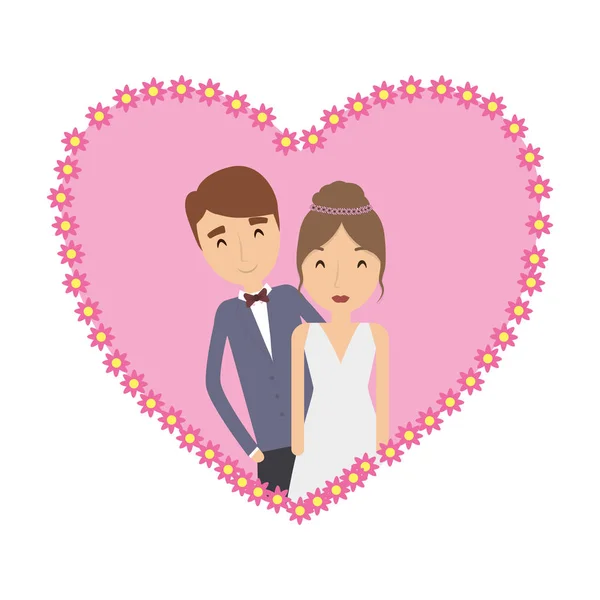 Pareja de recién casados marco decorativo — Vector de stock