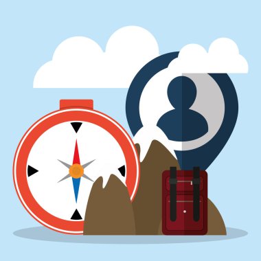 seyahat turizm dağ pusula bavul kişi PIN harita