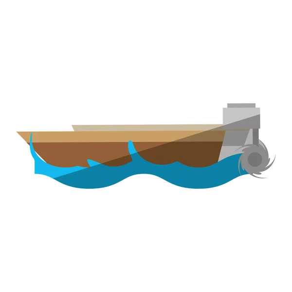 Cartone animato barca onda mare viaggi spiaggia — Vettoriale Stock