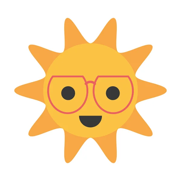 Kreskówka śmieszne słońce z uśmiechem okulary przeciwsłoneczne — Wektor stockowy