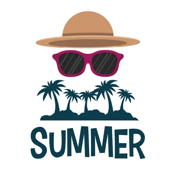 Το καλοκαίρι γυαλιά ηλίου τροπικούς φοίνικες και καπέλο — Διανυσματικό Αρχείο