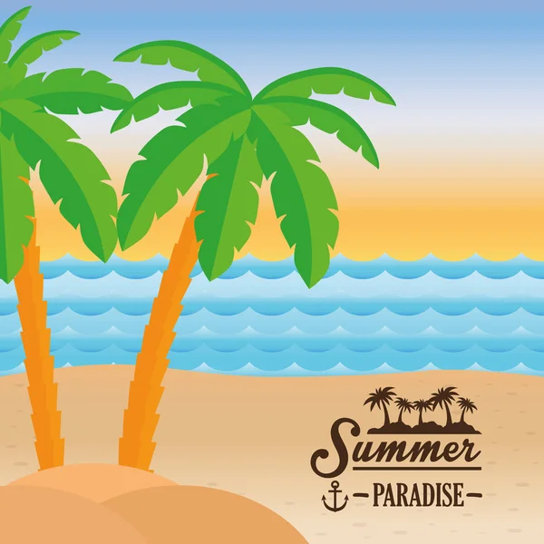 Cartel verano paraíso playa mar palmera diseño — Vector de stock