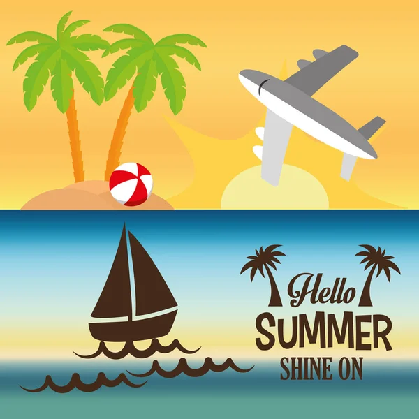 Bonjour carte d'été briller une deux bannière — Image vectorielle