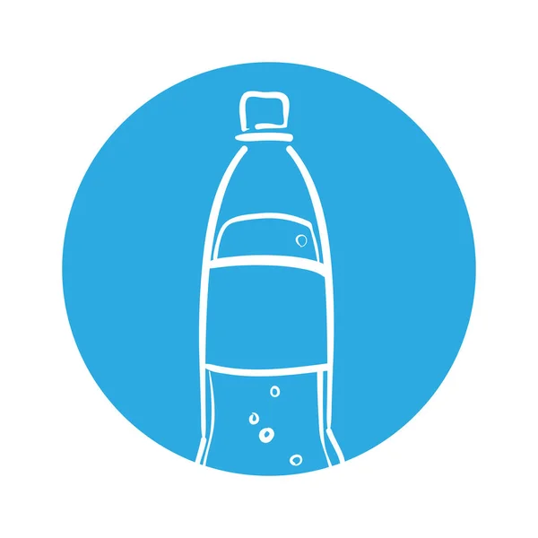 Silhouet frisdrank fles bubbels blauw cirkel — Stockvector