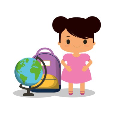 kız pembe elbise çanta ve küre çizgi film