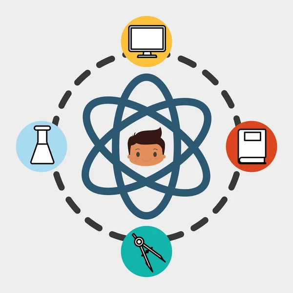 Boy school student molecule laboratory — Stock Vector