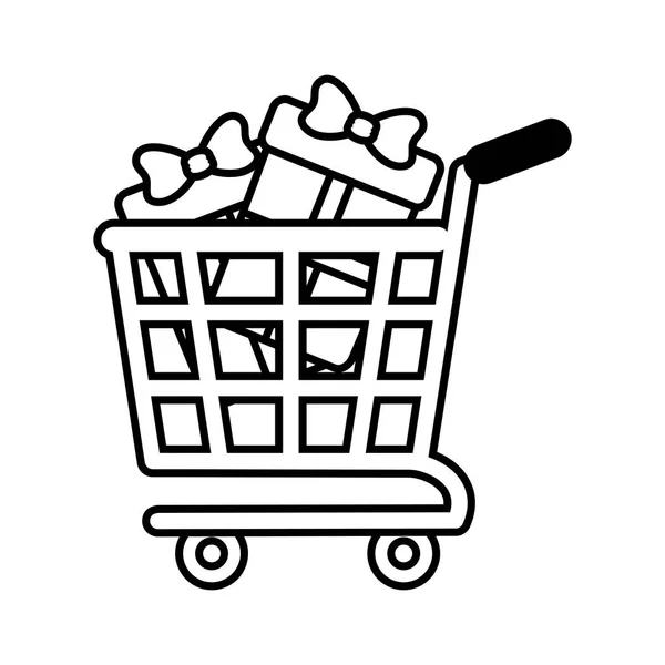 Shopping cart online vakken geschenk presenteert overzicht — Stockvector