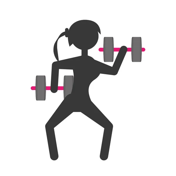 Siluet kız halter kaldırma fitness — Stok Vektör