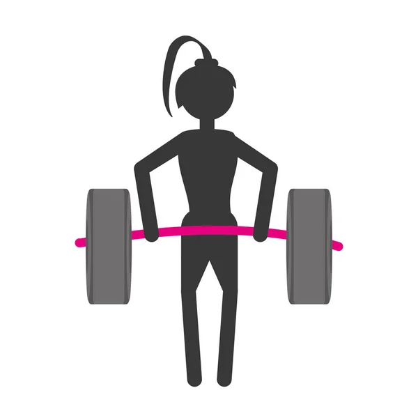 Silhouet meisje opheffing barbell fitness gym — Stockvector