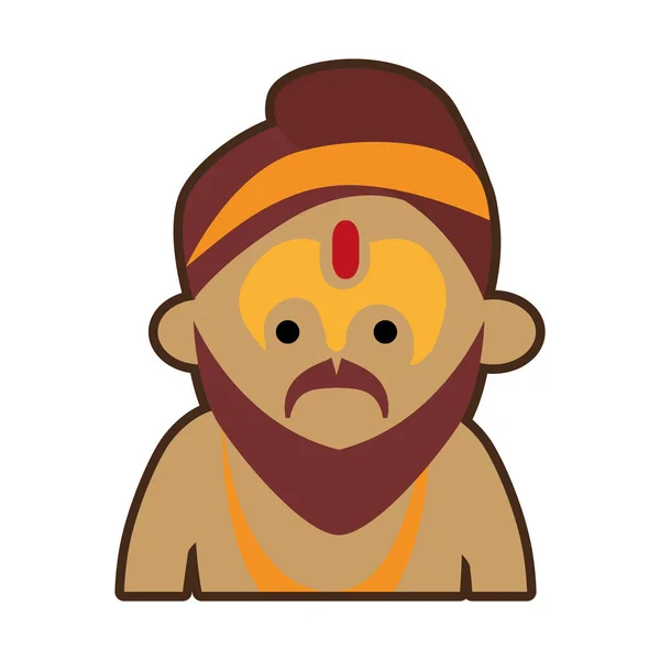 Portrait cartoon man sadhu culture india — Stock Vector