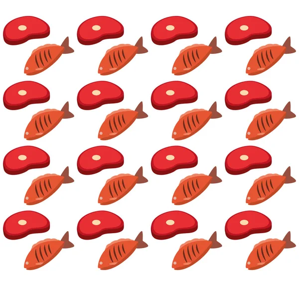 Viande et poisson patron sans couture — Image vectorielle