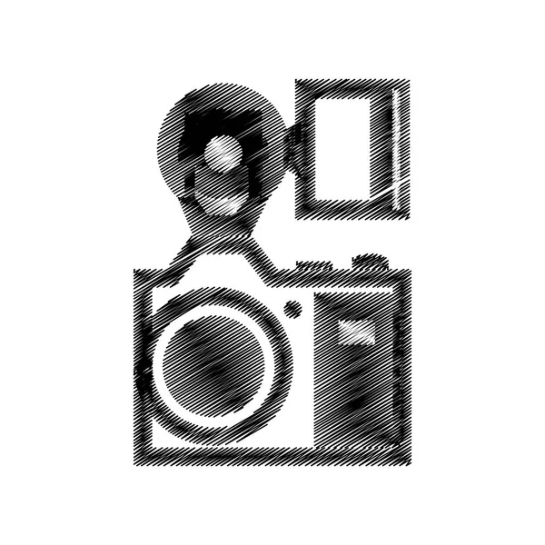 Cámara de dibujo a mano fotográfica con flash — Vector de stock