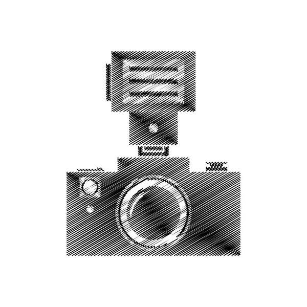 Mão desenho câmera fotográfica com flash — Vetor de Stock