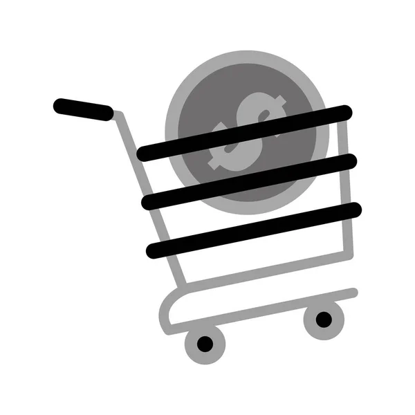 Carrito de compras online moneda dólar color gris — Vector de stock