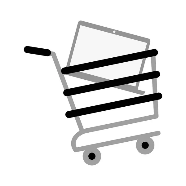 Shopping cart online laptop technology gray color — Stock Vector