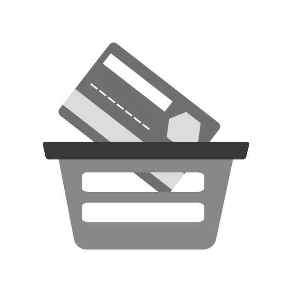 Korg som köper online bank kreditkort digital grå färg — Stock vektor