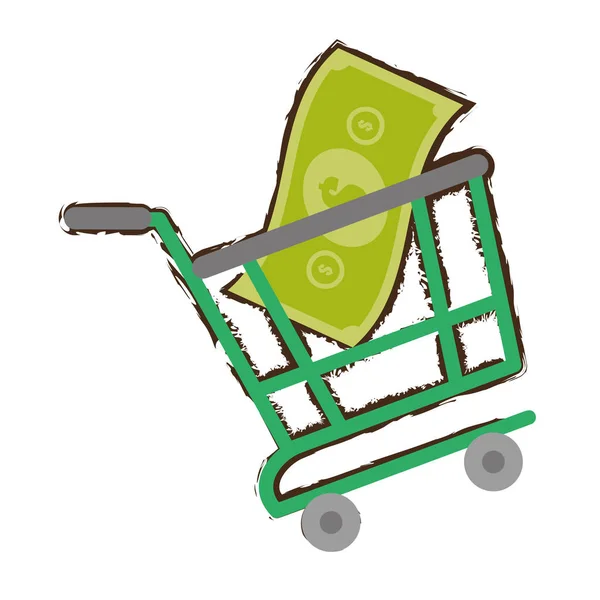 Verde carrito de la compra en línea factura dinero boceto — Archivo Imágenes Vectoriales