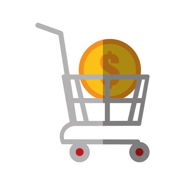 Carrito de compras online moneda dólar color sombra — Vector de stock