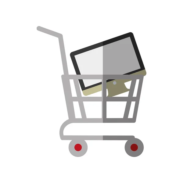 Shopping cart online komputer cyfrowy kolor cienia — Wektor stockowy