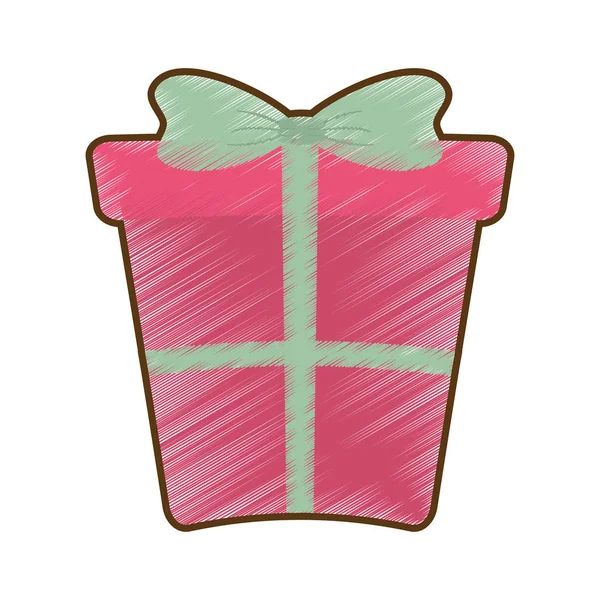 Zeichnung rosa große Geschenkschachtel mit Schleife — Stockvektor