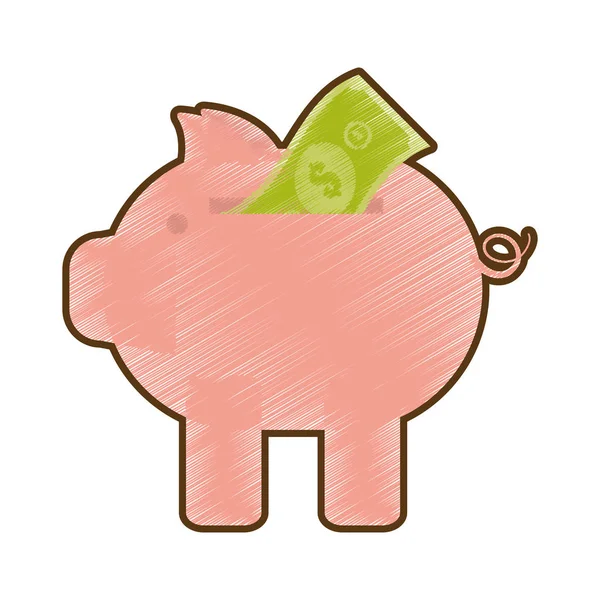 Ziehen Sparschwein Geldschein Dollar — Stockvektor