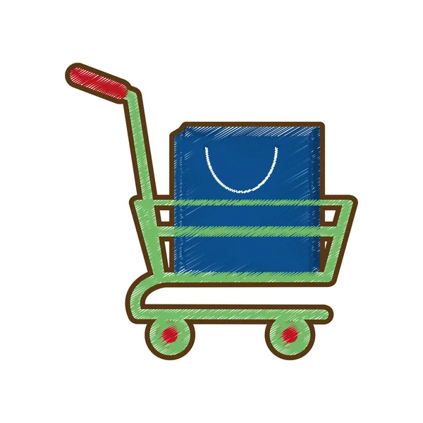 Tekening shopping cart online tas cadeau — Stockvector