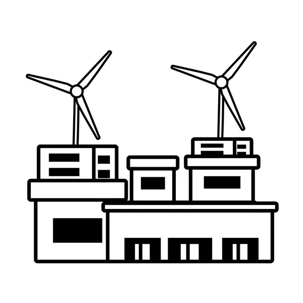 Gebäude Fabrik Windturbine saubere Energie Umriss — Stockvektor