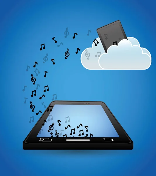 Mobile music cloud upload note — Stock Vector