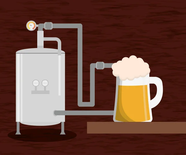 Usine de production de bière de brasserie et verre de bière — Image vectorielle