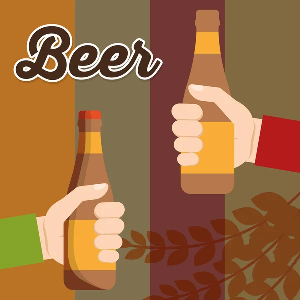 Dwie ręce trzyma plakat butelka piwa — Wektor stockowy