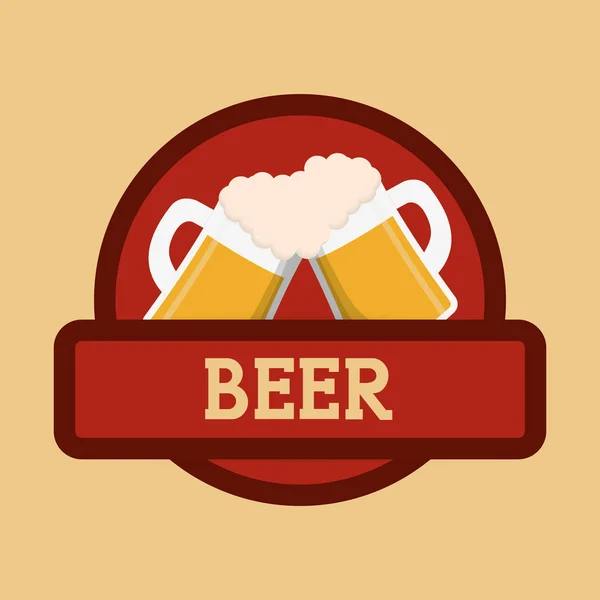 Canecas de cerveja espuma clinking etiqueta vermelha — Vetor de Stock