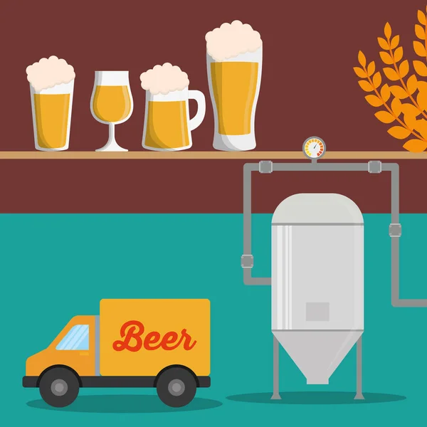 Cervecería cerveza vasos trigo camión — Vector de stock