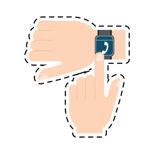 Hand touchscreen smart watch wearable technology line — Stock Vector