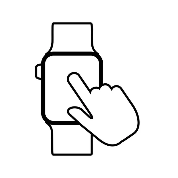 Hand tocuh smart watch wearable outline — Stock Vector