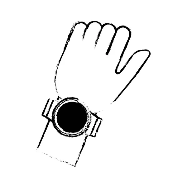 Main croquis avec la technologie de minuterie de montre intelligente — Image vectorielle