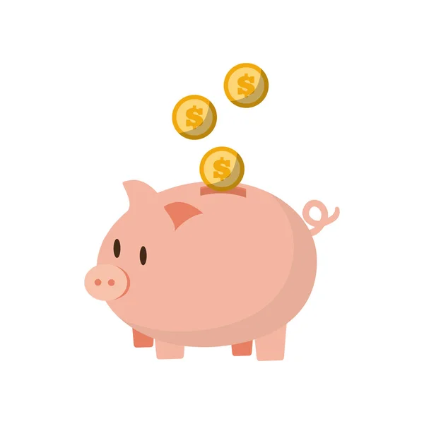 Sparen geld munten piggy bank — Stockvector