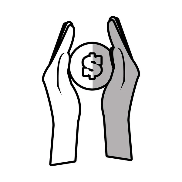 Manos sostiene moneda dinero sombra — Vector de stock