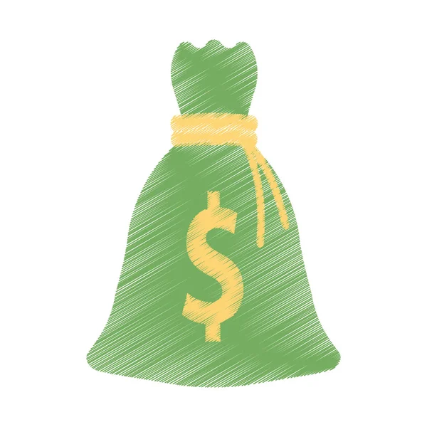 Hand draw bag money dollar cash color — Stock Vector