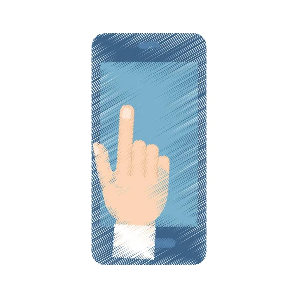 Mano dibujar mano toque teléfono inteligente pago color — Vector de stock