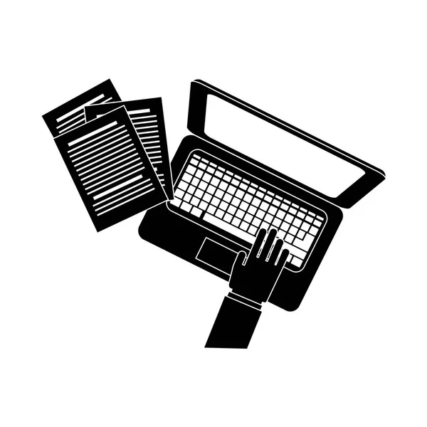 Számítógép és a kezek topview ikon kép — Stock Vector