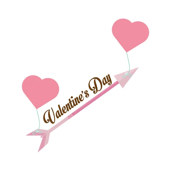 Happy valentines day card arrow hanging hearts — Stock Vector