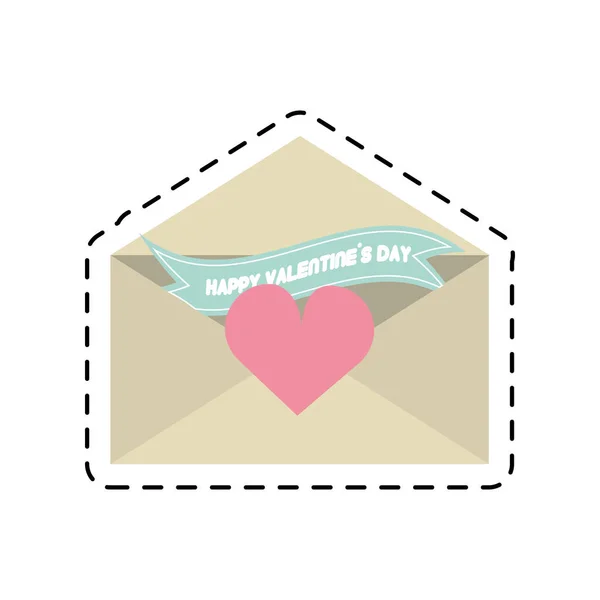 Glücklich Valentinstag Karte Umschlag Band Herz schneiden Linie — Stockvektor