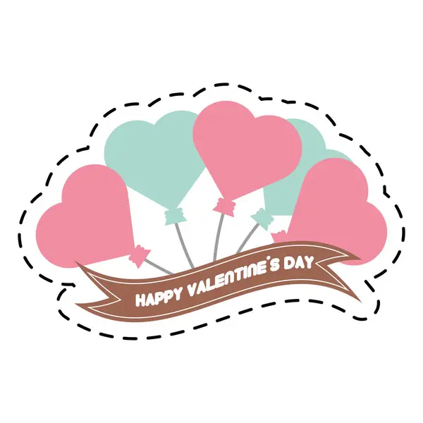 Happy valentine day card balloons heart and ribbon cut line — Stock Vector