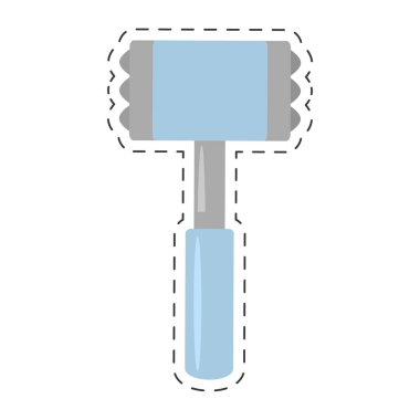 Mavi çelik çekiç mutfak ve pişirme aletleri kesik çizgi