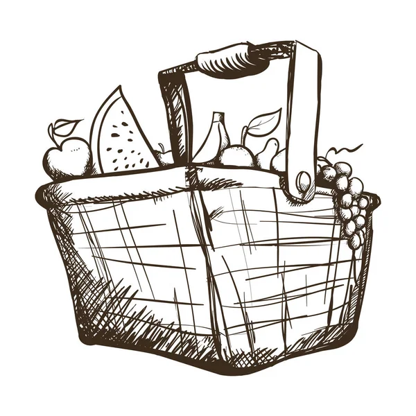 Cesta con frutas y verduras icono de la imagen — Vector de stock