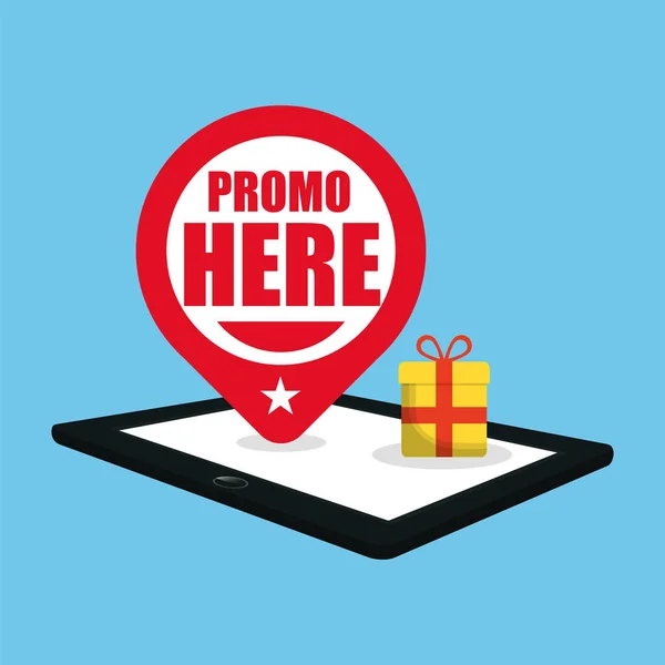 Promo hier online gift pin kaart — Stockvector